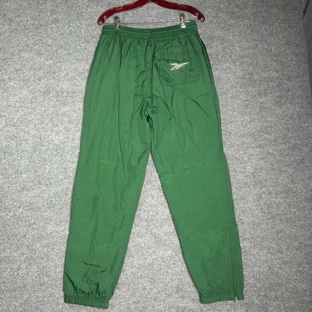 Vintage 90's Reebok Nylon‎ Track Pants Size Medium Green Logo Embroidered